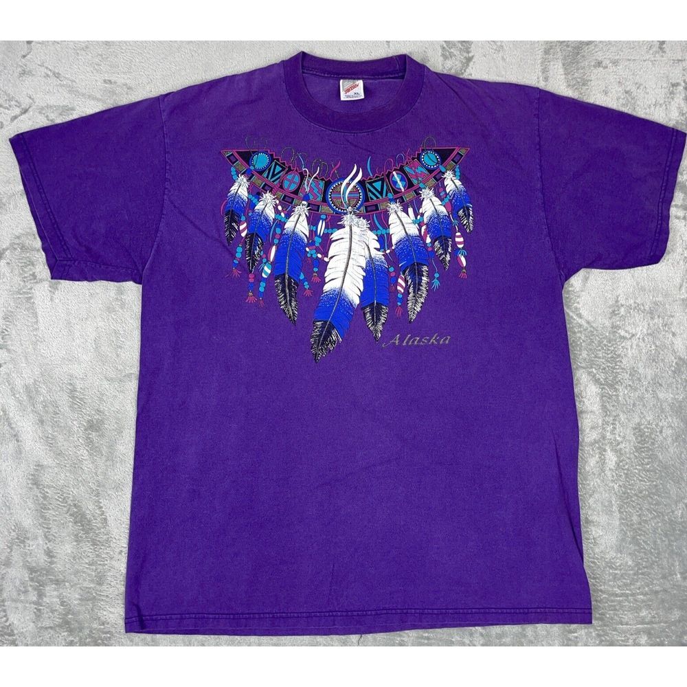 90s Vintage Alaska Native American Tribal Multicolor Graphic Shirt Tee VTG‎ XL